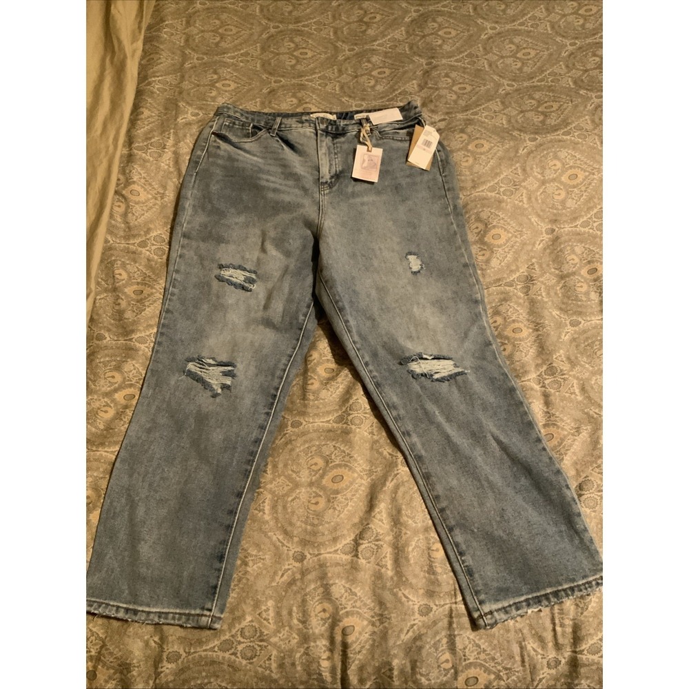 Jessica Simpson Women's Blue High Rise Distressed Straight Leg Jeans Size 32